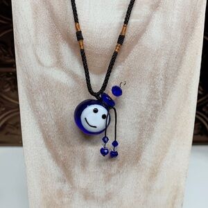 Blue Smiley Face Pendant Necklace for Essentials Oils